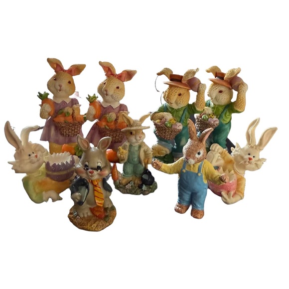 Other - Easter Bunny Figurine Lot Spring Decor Rabbits Carrots Vintage Style Set